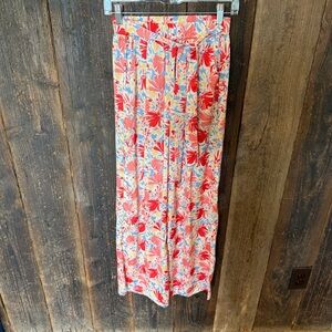 Anthropologie Floral Wide-Leg Pants - Red and Blue